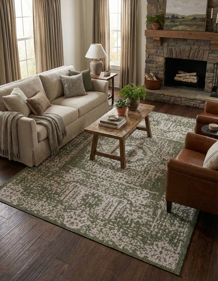 Detail image of 7' x 10'  Washable Traditional Indoor / Outdoor Rug