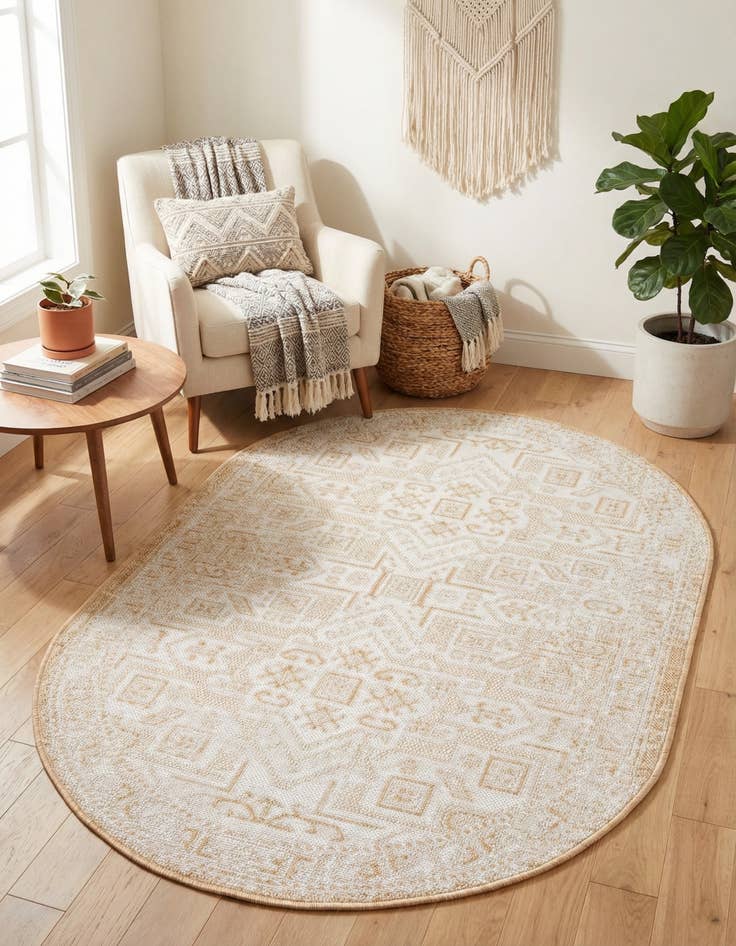 Detail image of 3' x 5' 3 Easy-Clean Aztec Indoor / Outdoor Oval Rug