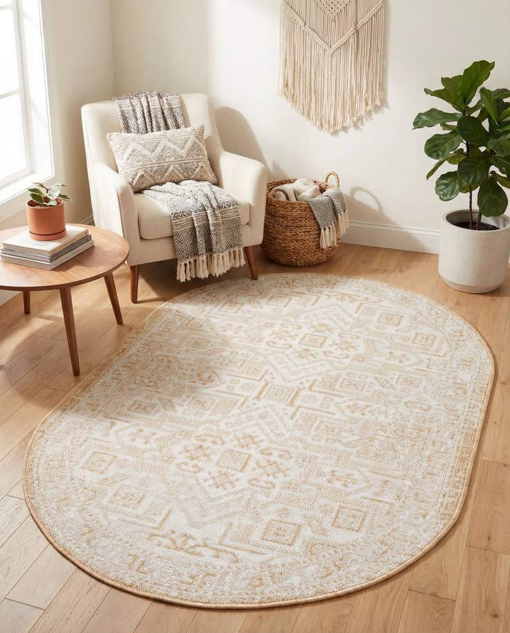 Detail image of 3' x 5' 3 Easy-Clean Aztec Indoor / Outdoor Oval Rug