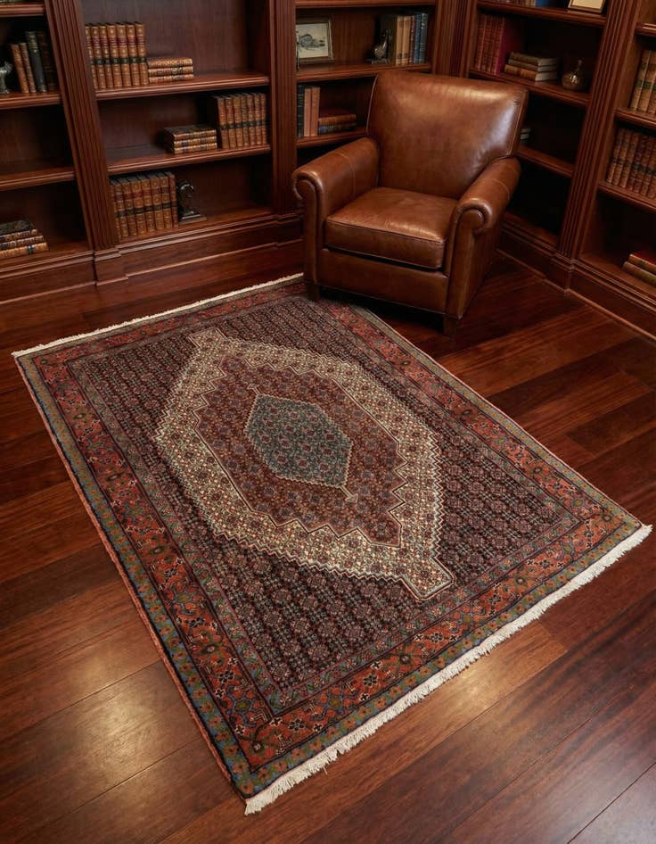 Detail image of 4' 2 x 5' 4 Hand Knotted Birjend Persian Wool Rug