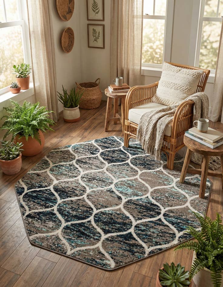 Detail image of 5' 3 x 5' 3 Lattice Frieze Octagon Rug