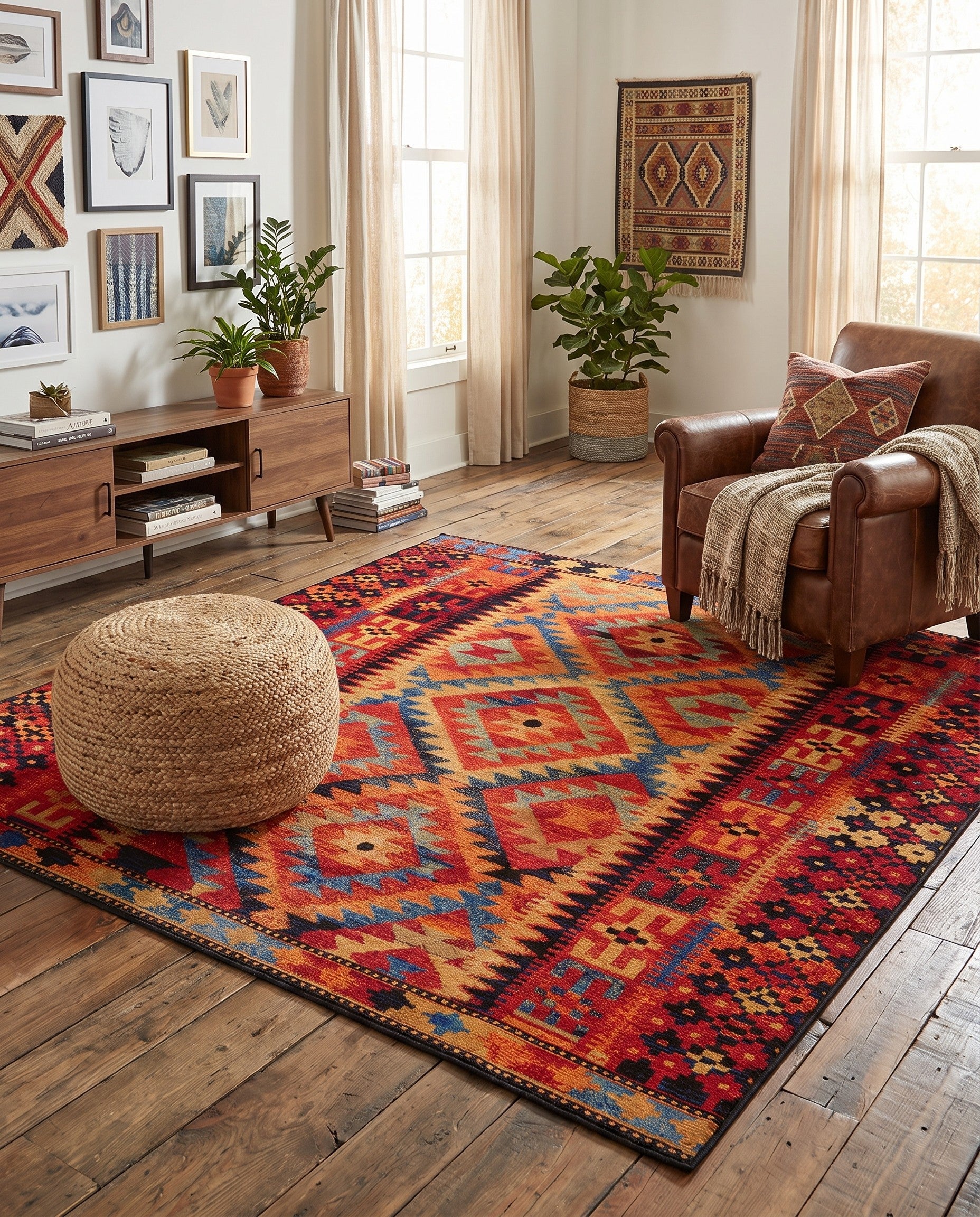 7' 10 x 7' 10 Easy-Clean Tribal Indoor / Outdoor Square Rug