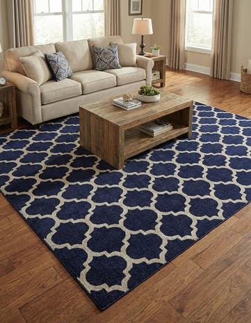 Dark Blue Trellis Square Rug