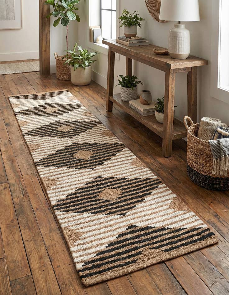 Detail image of 2' 7 x 8'  Hand Woven Chindi Jute Runner Rug