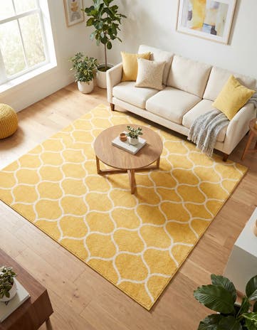 Yellow Lattice Frieze Square Rug