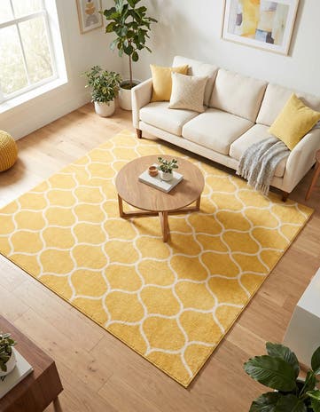 Yellow Lattice Frieze Square Rug