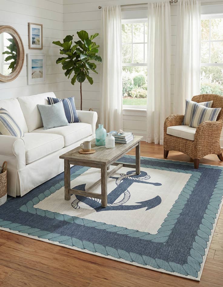 Detail image of 7' 10 x 7' 10 Washable Coastal Indoor / Outdoor Square Rug