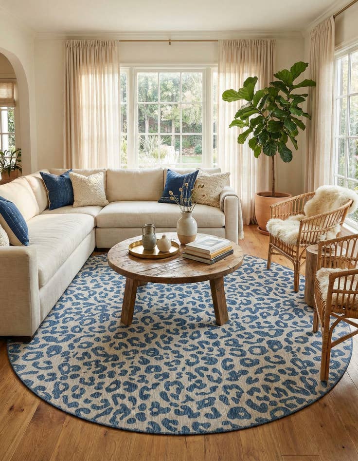 Detail image of 12' x 12'  Washable Safari Indoor / Outdoor Round Rug