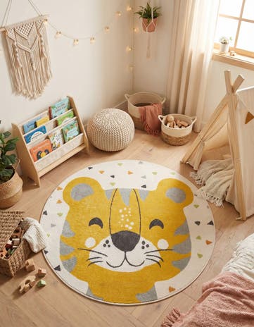 5' 3 x 5' 3 Tiger Whimsy Kids Round Rug