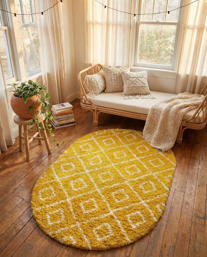 5' 3 x 8' Lattice Shag Oval Rug