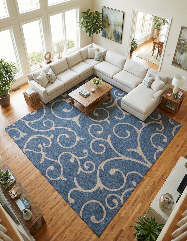 Detail image of 13' x 13' Washable Botanical Indoor / Outdoor Square Rug