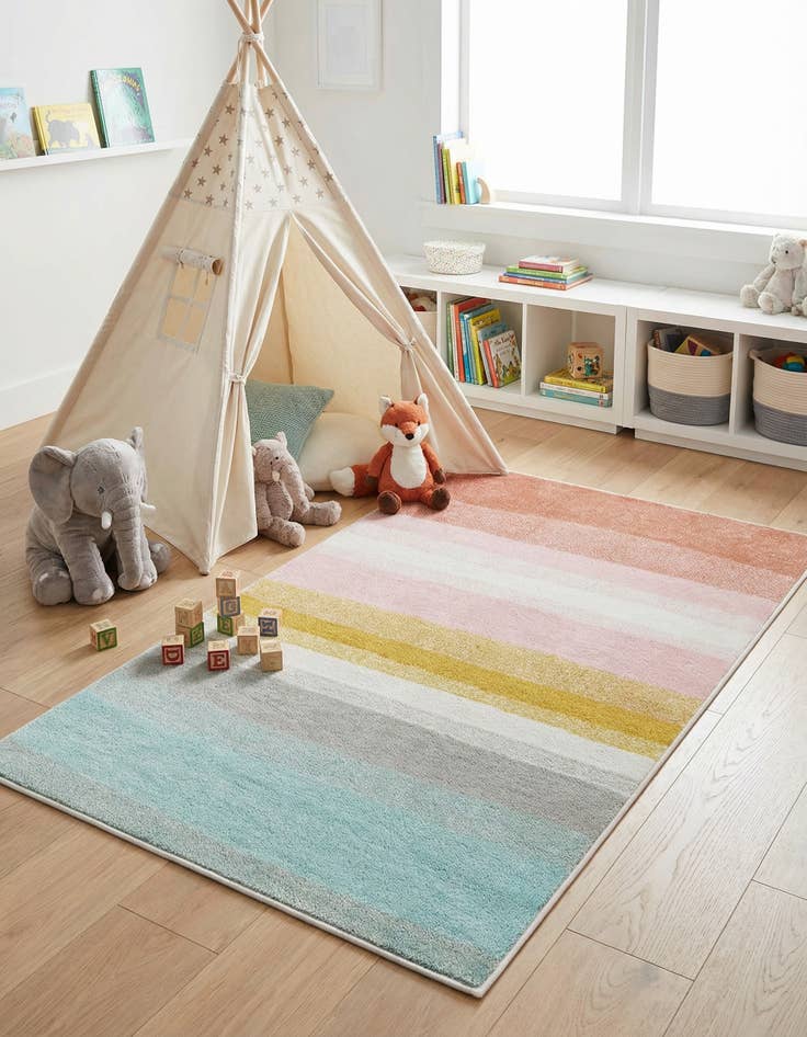 Detail image of 3' 3 x 5' 3 Rainbow Stripes Whimsy Kids Rug