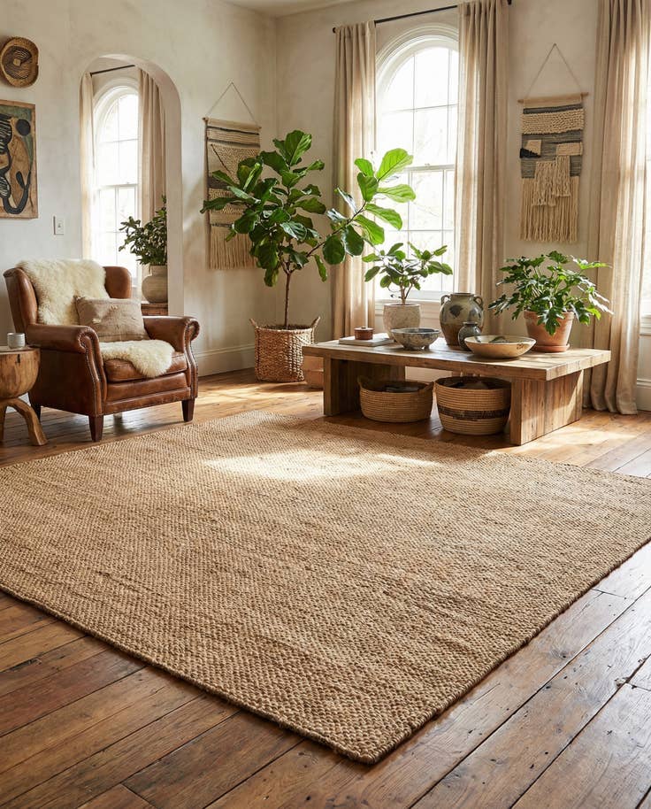 Detail image of 7' 10 x 7' 10 Hand Woven Chunky Jute Square Rug