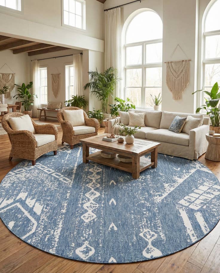 Detail image of 13' x 13' Easy-Clean Bohemian Indoor / Outdoor Round Rug