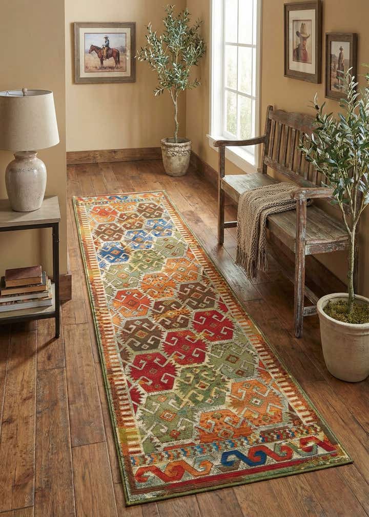 2' 7 x 10' Easy-Clean Southwestern Indoor / Outdoor Runner Rug