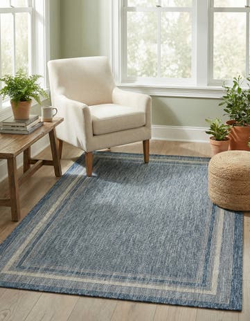 Blue Easy-Clean Border Indoor / Outdoor Rug