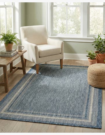Blue Easy-Clean Border Indoor / Outdoor Rug