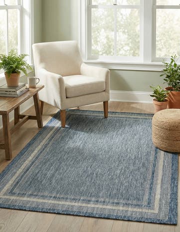 Blue Easy-Clean Border Indoor / Outdoor Rug