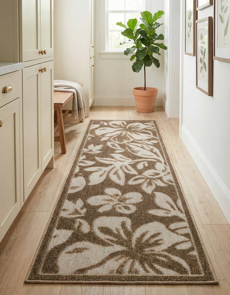 Detail image of 2' x 6' Washable Botanical Indoor / Outdoor Runner Rug