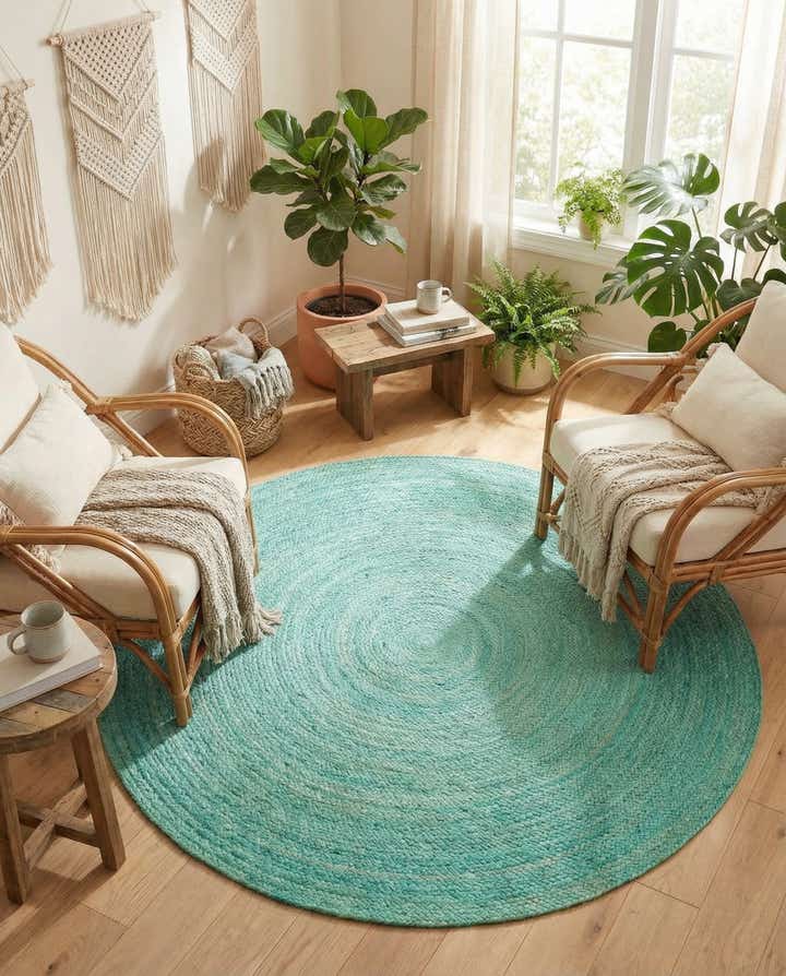 5' 1 x 5' 1 Handmade Braided Jute Round Rug