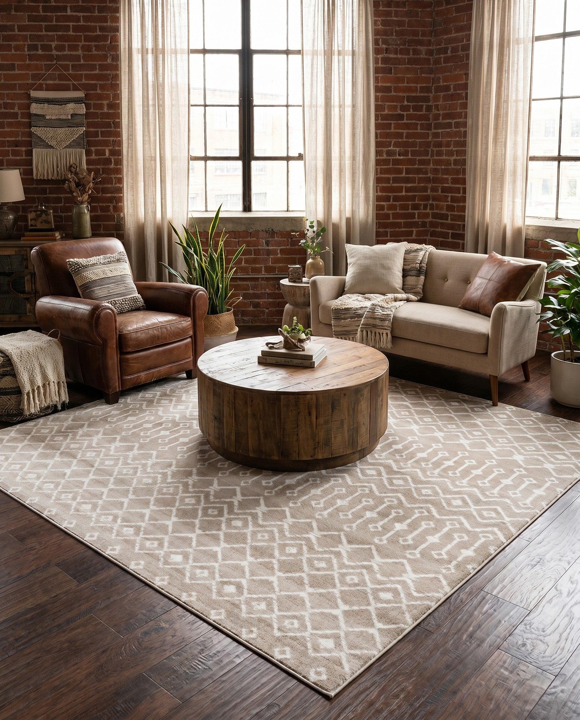 Beige Kasbah Trellis Square Rug