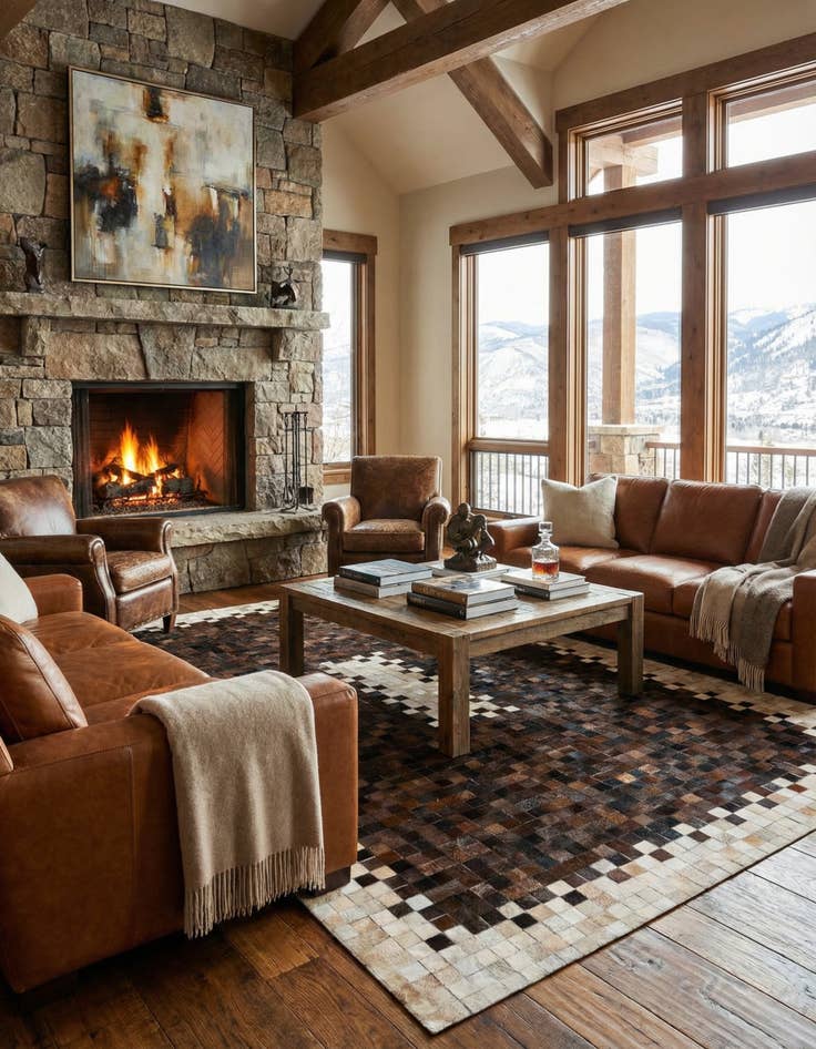 Detail image of 5' 2 x 8' 1 Cowhide Stocks Rug