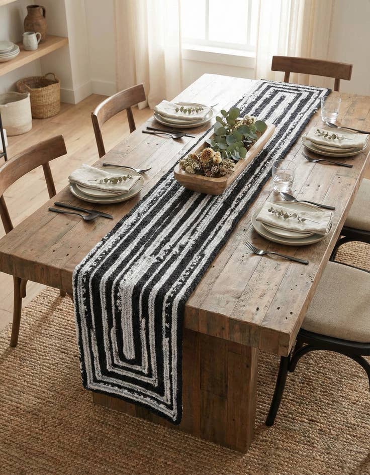 Detail image of 1' 2 x 10'  Hand Braided Chindi Table Runner Rug