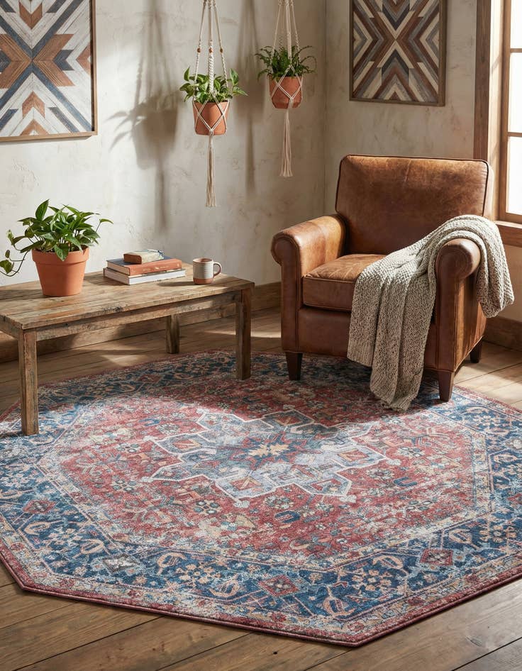 Detail image of 5' x 5'  Washable Yara Octagon Rug