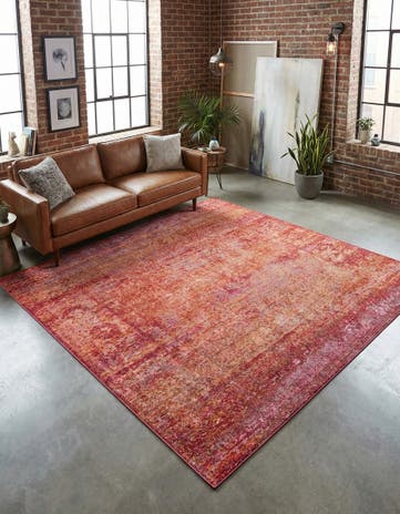 Red Aqua Square Rug