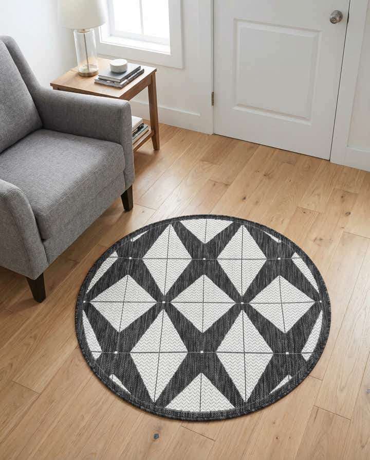 3' x 3' Easy-Clean Modern Indoor / Outdoor Round Rug