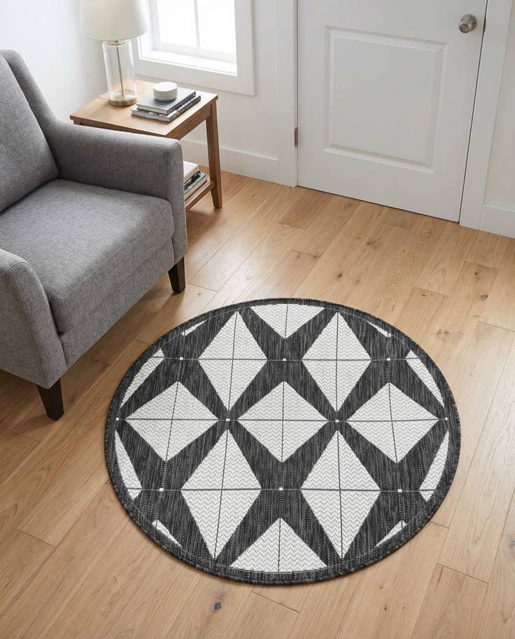 Detail image of 3' x 3' Easy-Clean Modern Indoor / Outdoor Round Rug