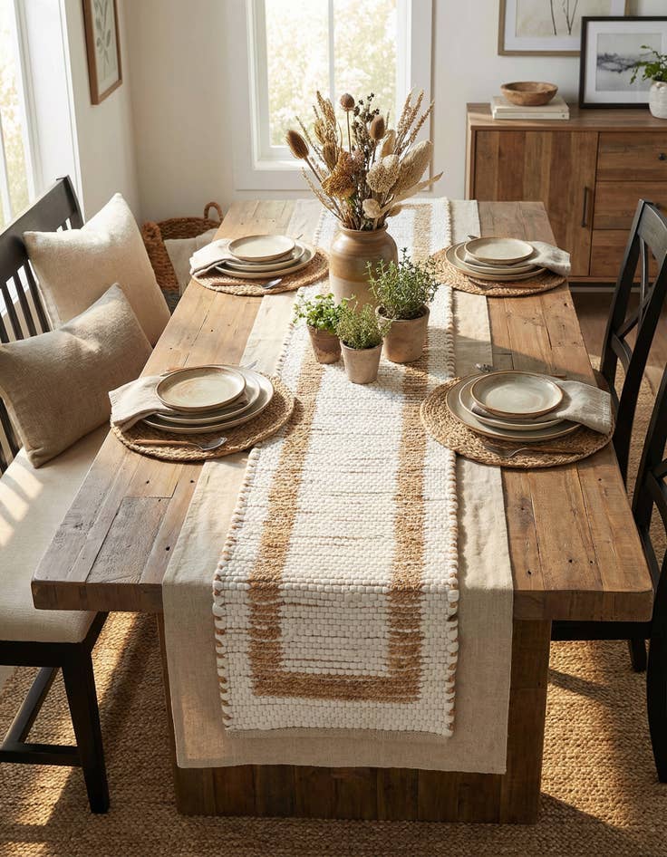 Detail image of 1' 2 x 6' 1  Hand Woven Chindi Jute Table Runner Rug