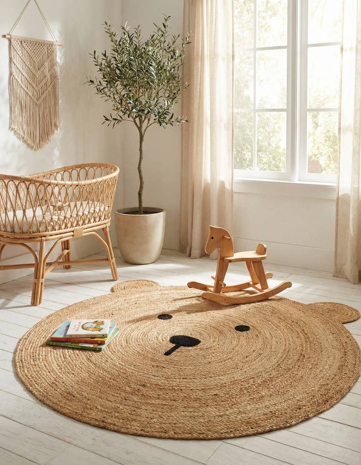 Detail image of 5' 1 x 5' 1 Hand Braided Kids Braided Jute Round Rug