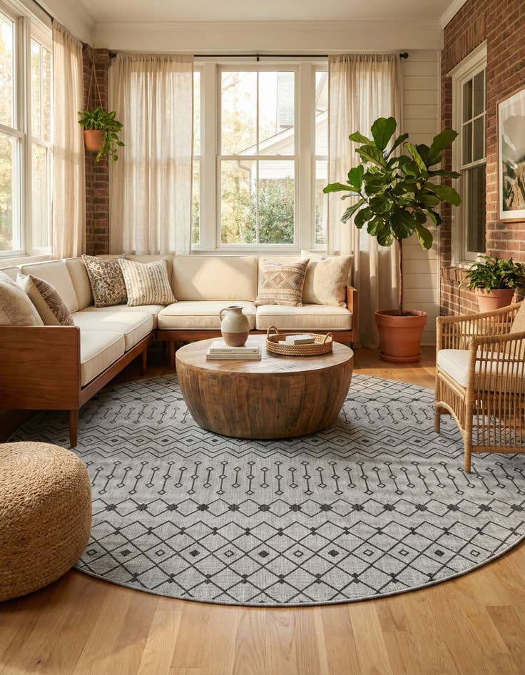 Detail image of 13' x 13'  Washable Trellis Indoor / Outdoor Round Rug