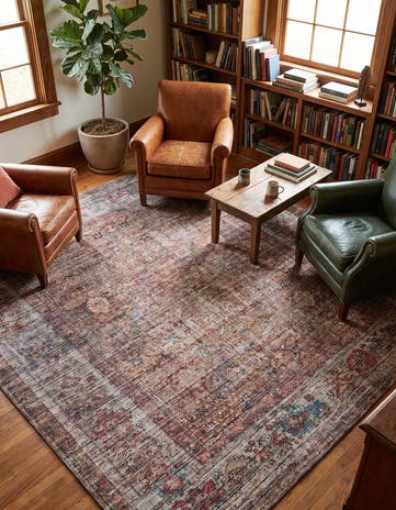 Rust Red and Brown Washable Nostalgia Square Rug