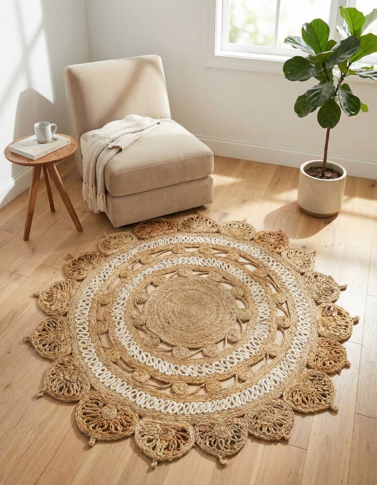 Detail image of 4' 1 x 4' 1  Hand Braided Jute Round Rug