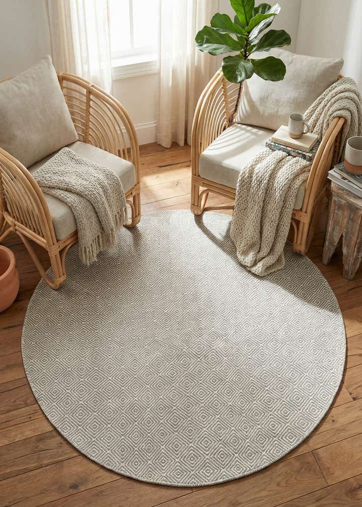 6' 1 x 6' 1 Hand Woven Geo Trellis Flatweave Round Rug