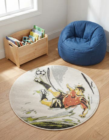 3' 3 x 3' 3 Soccer Player Whimsy Kids Round Rug