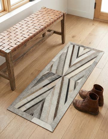 Gray Ivory Cowhide Leather Runner Rug