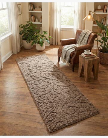 Brown Botanical Shag Runner Rug