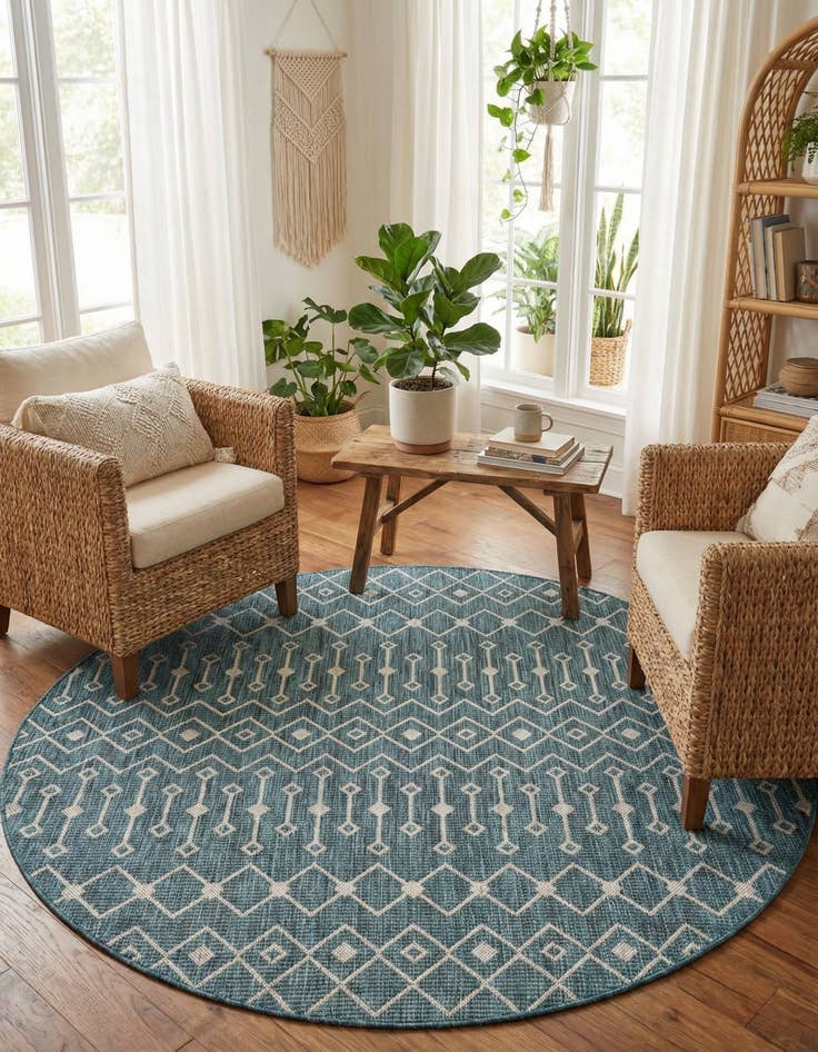 Detail image of 6' x 6' Washable Lattice Indoor / Outdoor Round Rug
