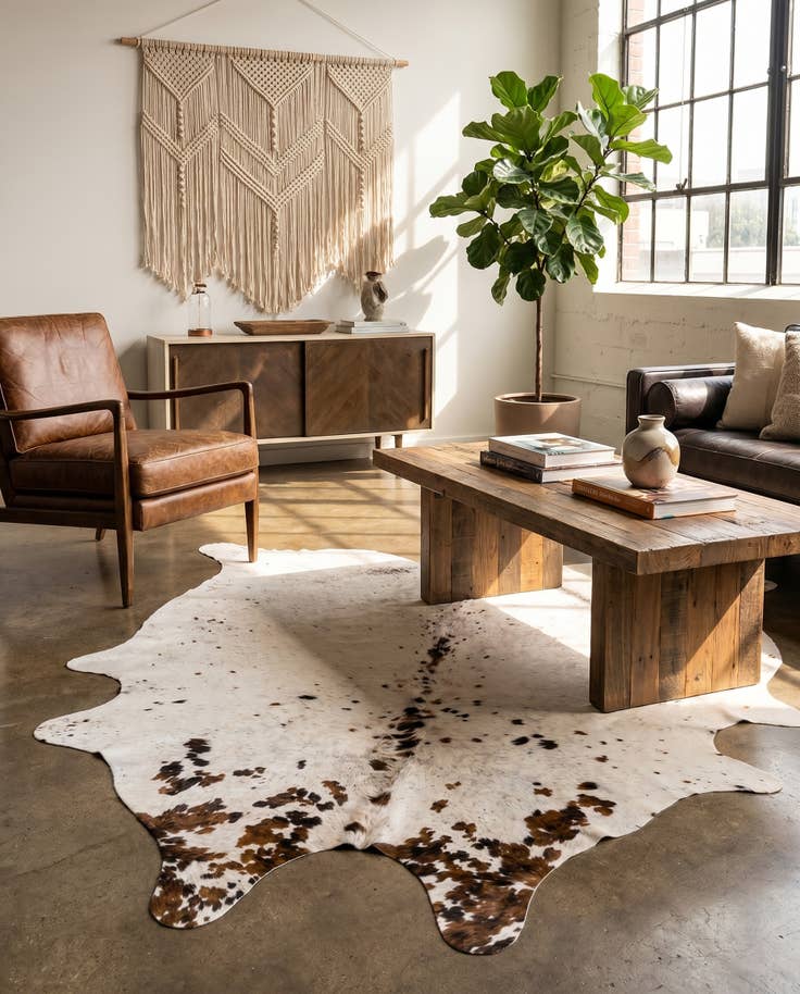 Detail image of 5' 1 x 6' 2 Cowhide Leather Square Rug