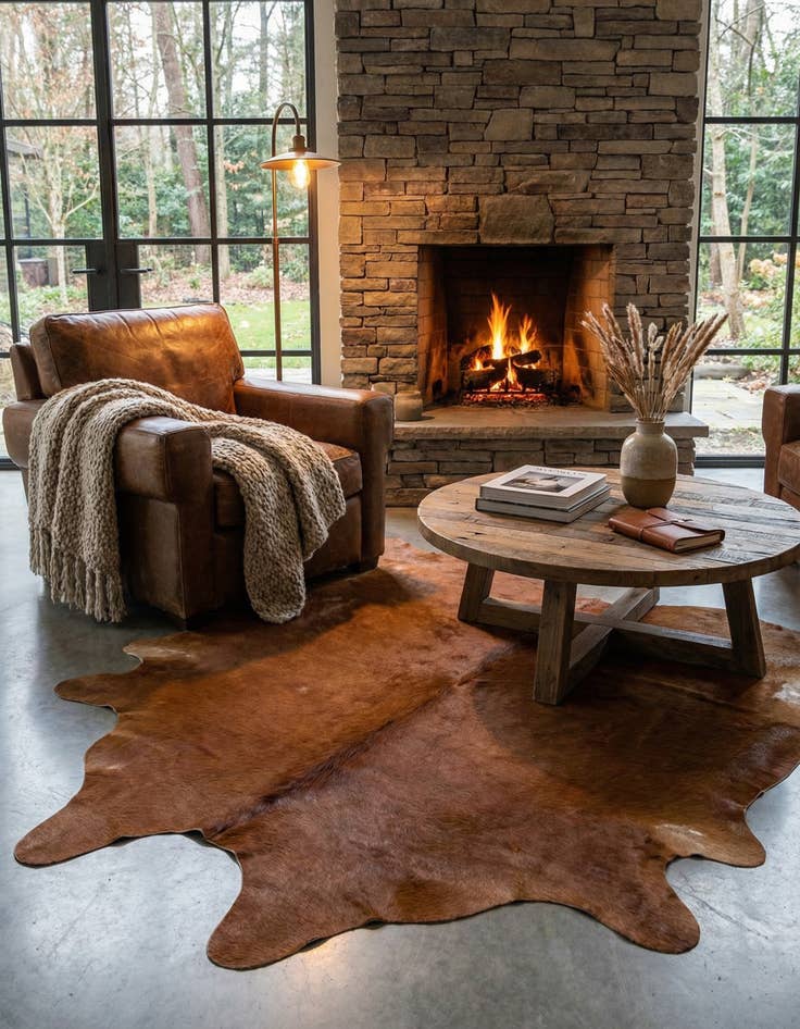 Detail image of 6' 5 x 7' 2 Cowhide Leather Square Rug