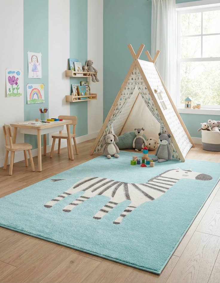 Detail image of  5' 3 x 8' Zebra Whimsy Kids Rug