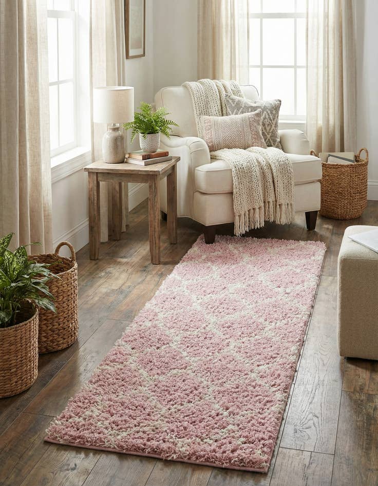 Detail image of 2' x 5' Lattice Shag Runner Rug
