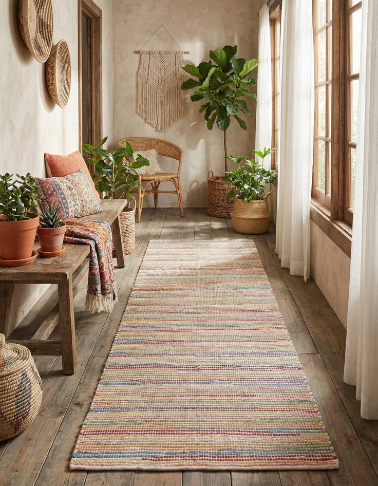 Detail image of 2' x 6' 1 Hand Woven Happy Rugs Rainbow Weave Runner
