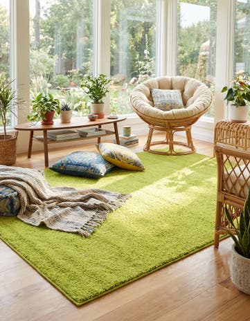 Light Green Solid Frieze Rug