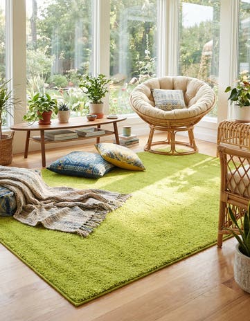 Light Green Solid Frieze Rug