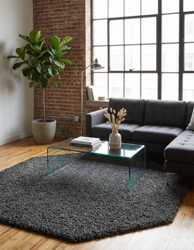 Detail image of 6' x 6' Solid Shag Octagon Rug