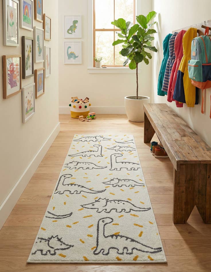 Detail image of 2' 2 x 6' 1 Dinosaur Whimsy Kids Runner Rug